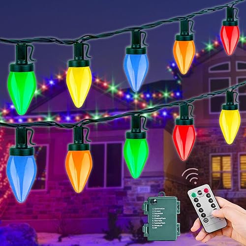 Miniatura 1 de Couah Luces de Navidad C7 que funcionan con pilas de 24 pies, 50 luces LED C7 alimentadas por baterías, para interiores y exteriores, árbol de