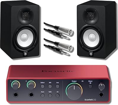 Focusrite Scarlett 2i2 4th Gen USB Audio Interface with HS7 Studio Monitors Pair and Accessory Cables