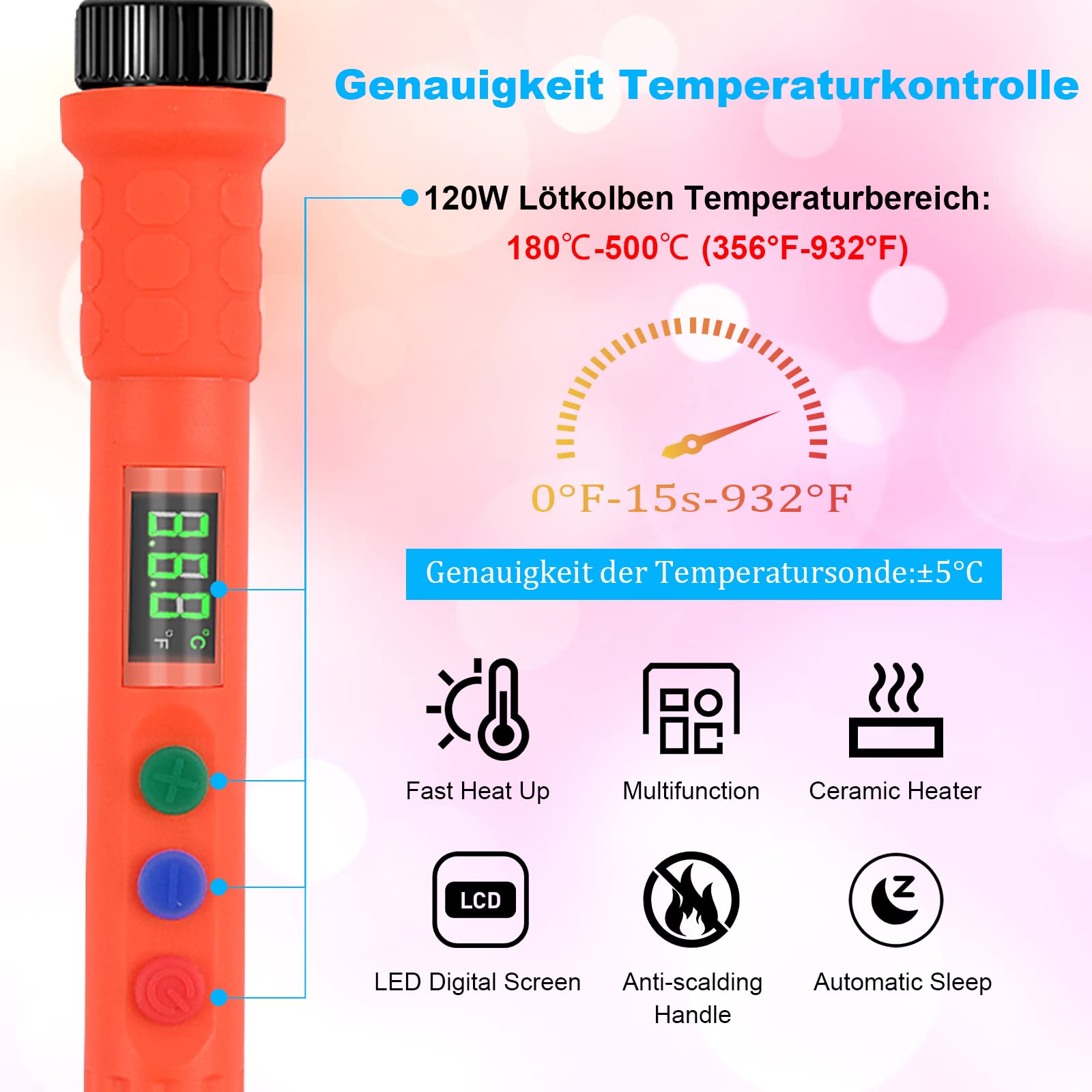 Set di saldatori, saldatore elettrico da 120W, kit di saldatura a temperatura regolabile 180°C-500°C, strumenti di saldatura con schermo a LED