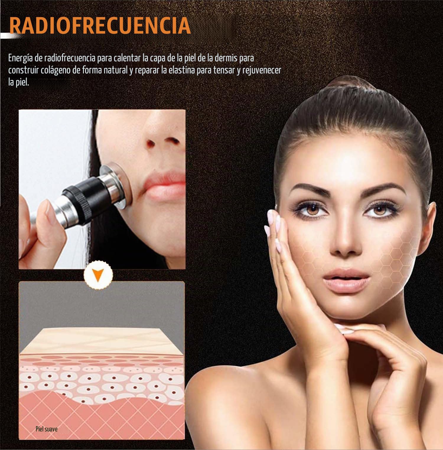 Elitzia Máquina facial de radiofrecuencia RF y EMS, uso doméstico, máquina de estiramiento de la piel, 3 tamaños, reemplazo de cabeza, levantamiento facial, reducción de arrugas, rejuvenecimiento de