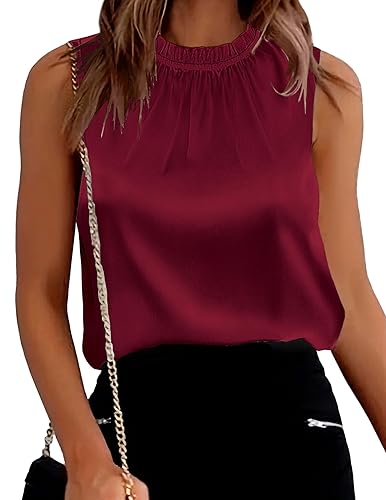 SimpleFun Womens Silk Satin Tank Tops Business Casual Ruffle Trim