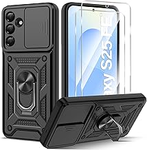 Guisessy Case Compatible with Samsung Galaxy S25 FE 5G with 2 Tempered Glass, Sliding Lens Cover, 360° Rotatable Military PC Reinforced Armor Shockproof Bumper Case – Black