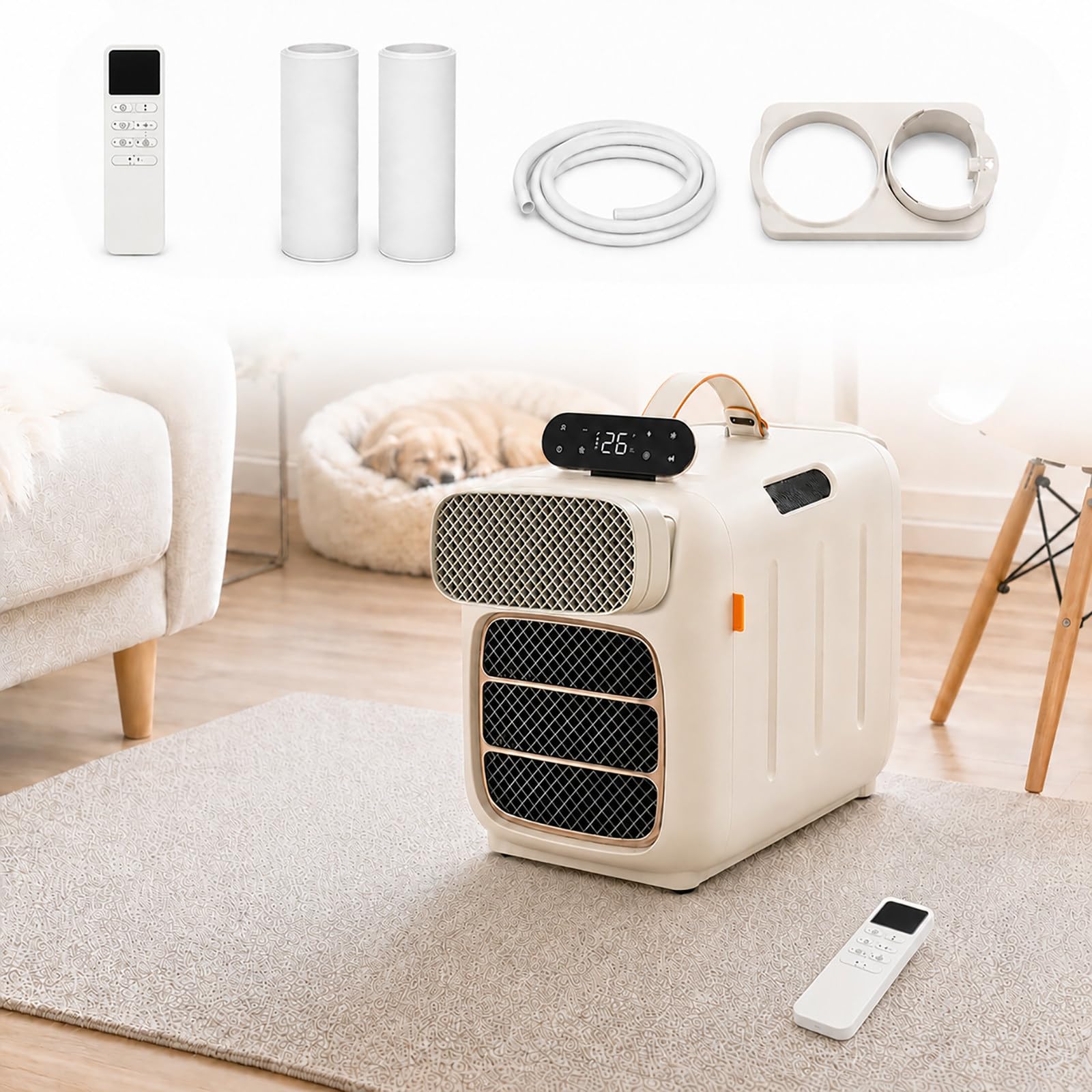 HCAUYNN Camping Air Conditioner for Tent Caravan Motorhome, Bedroom, 1400W Fast Cooling, 16–32°C Temperature Range, 12H Timer, Handheld Controller, Carry Handle, 12 kg Cooling Model Cooling+Heating