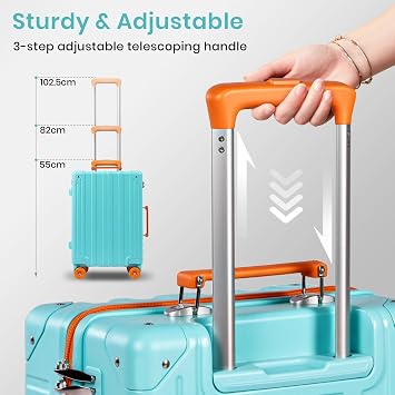 Cabin Suitcase 55x40x20cm Super Lightweight PC Hard Shell Carry on Suitcase with TSA Lock & 4 Spinner Wheels 20inch, Lake Blue