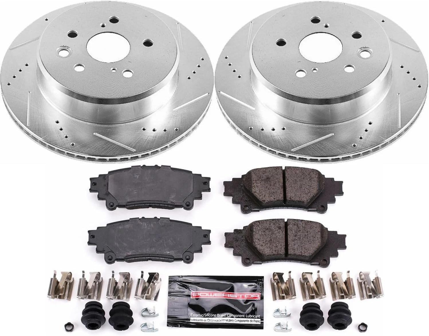 PowerStop Rear Brake Kit For Lexus GS200t 2016-17 |GS300 2018-19 |GS350 2013-20 |GS450h 2013-18 |IS200t 2016-17 - Drilled and Slotted Disc Rotors with Ceramic Brake Pads Replacement, K6514