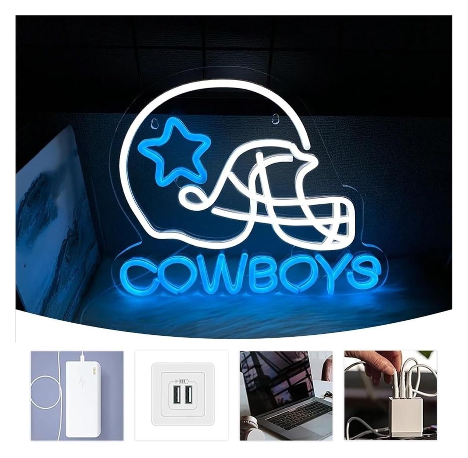 Lampe Néon Enseigne lumineuse Cowboys pour casque d'équipe sportive, pour magasin, club, bar, salle de jeux, chambre à coucher