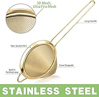 Vista 2 de Paquete de 2 coladores de alimentos pequeños de acero inoxidable, tamiz de malla fina con mango largo, colador de cóctel para cócteles, hierbas