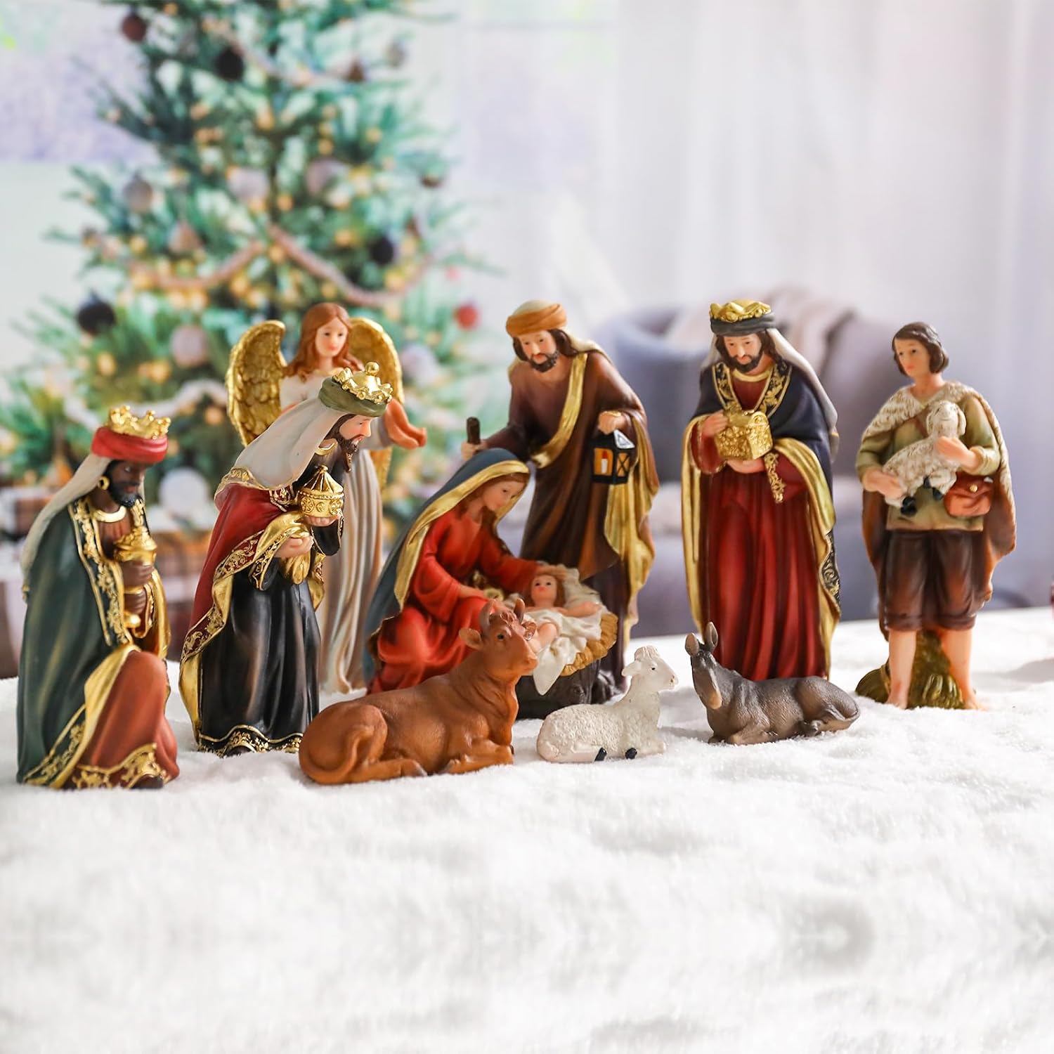 Bshine Nativity Set for 11 Pcs, 7.6" Christmas Nativity Scene Holy Family Set Resin Figurines Collectible for Holiday Christmas Home Decor Tabletop