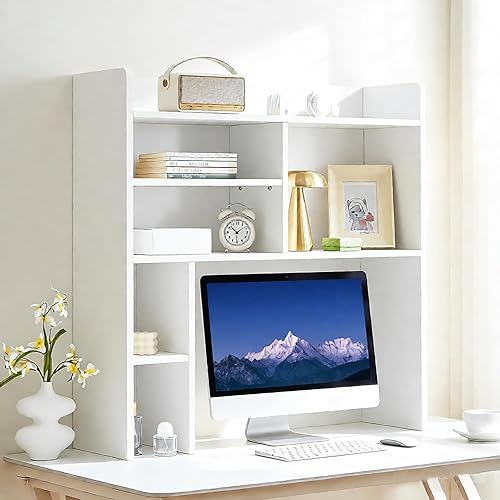 TUKAILAi Organizador de estantería de escritorio, gabinete de almacenamiento de encimera con 7 estantes para escritorio, escritorio de dormitorio,