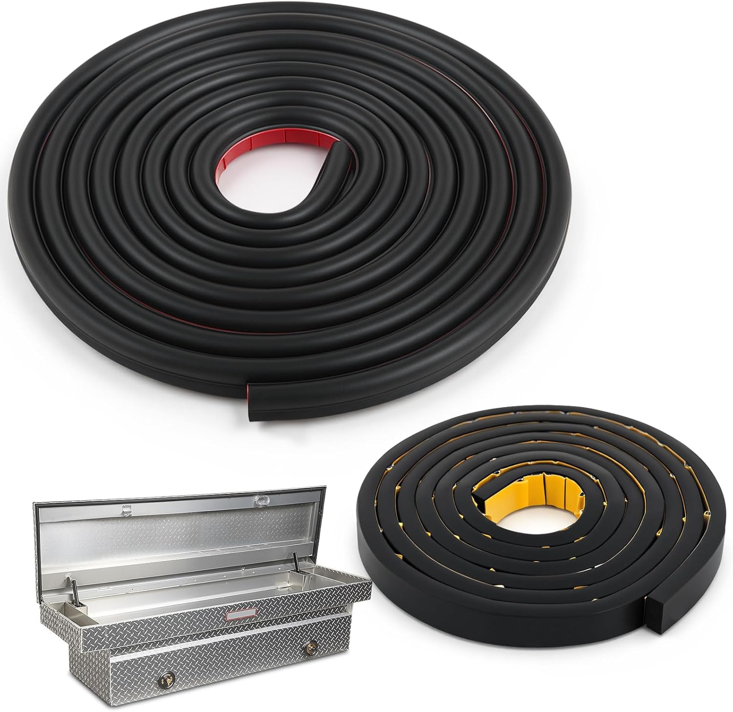 Pangda 2 Pack Toolbox Weather Seal Gasket Self Adhesive Seal Strip 2.5 Meters Flat Rubber Tool Box Gasket 4.6 Meters Spherical Weatherstrip for Most Truck Toolboxes Accessories