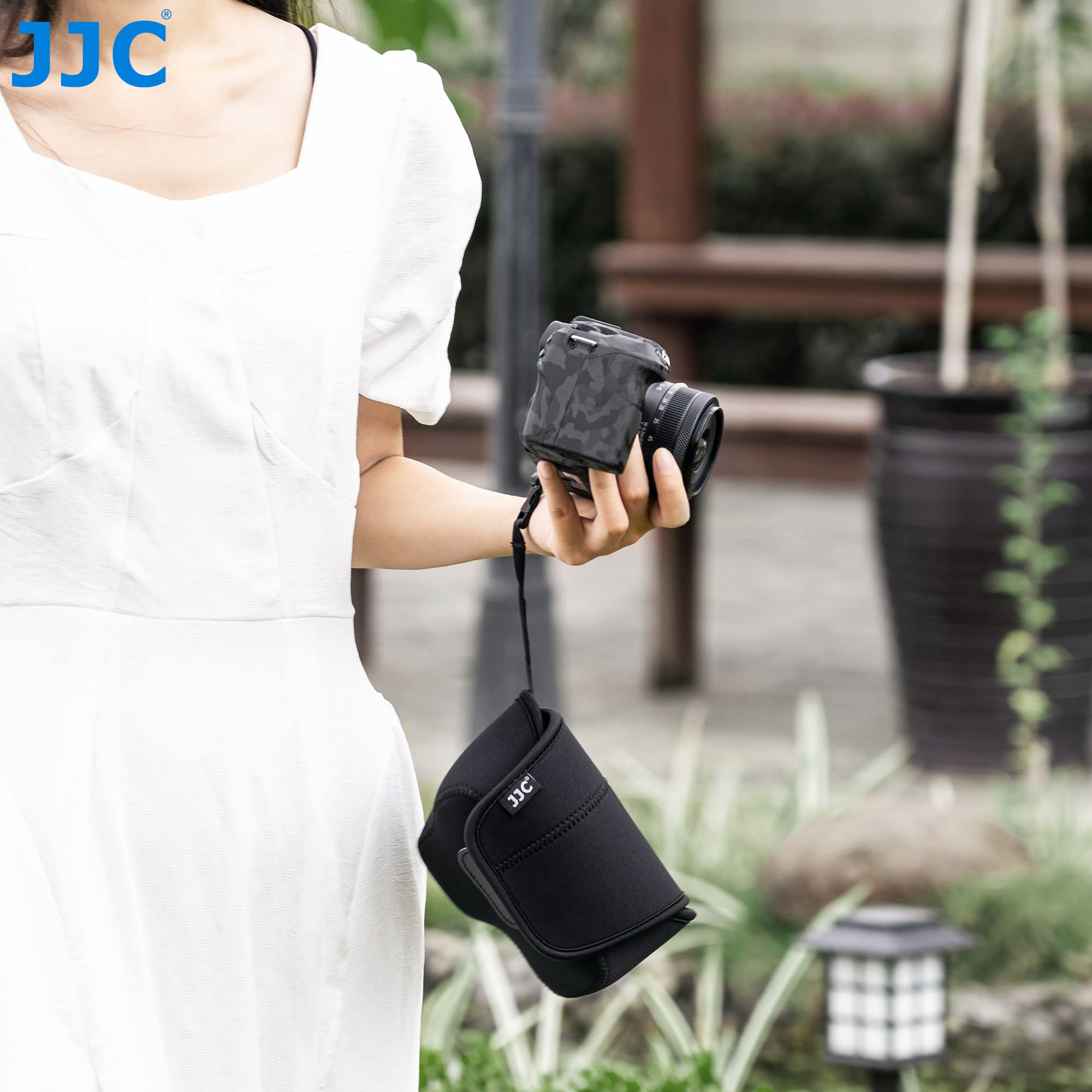 JJC Neoprenowe Etui Na Aparat Canon EOS R7 i R10 z RF-S 18-45 mm f/4,5-6,3 Obiektywem STM, Pasuje Do Kompaktowych Aparatów o Rozmiarze 130x75x100 mm (5,1 x 2,9 x 3,9), Czarne