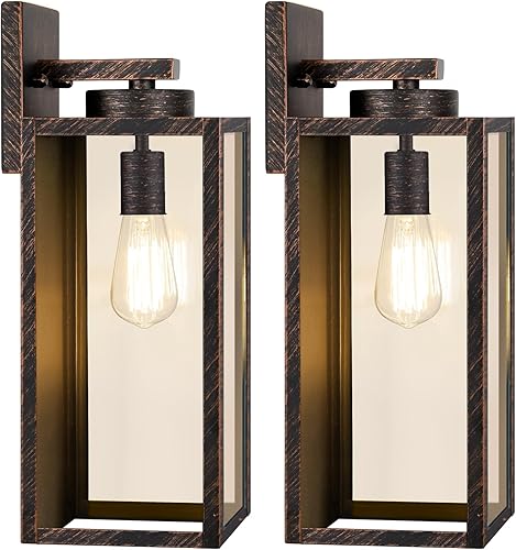 Vista 10 de BesLowe 2-Pack Outdoor Wall Light Fixtures, Exterior Waterproof Wall Lanterns, Porch Sconces Wall Mounted Lighting with E26 Sockets & Glass Shades