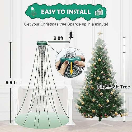 Miniatura 2 de Cadena de luces para árbol de Navidad con anillo inteligente con control de aplicación, 200 luces LED con sincronización de música, cambio de color,