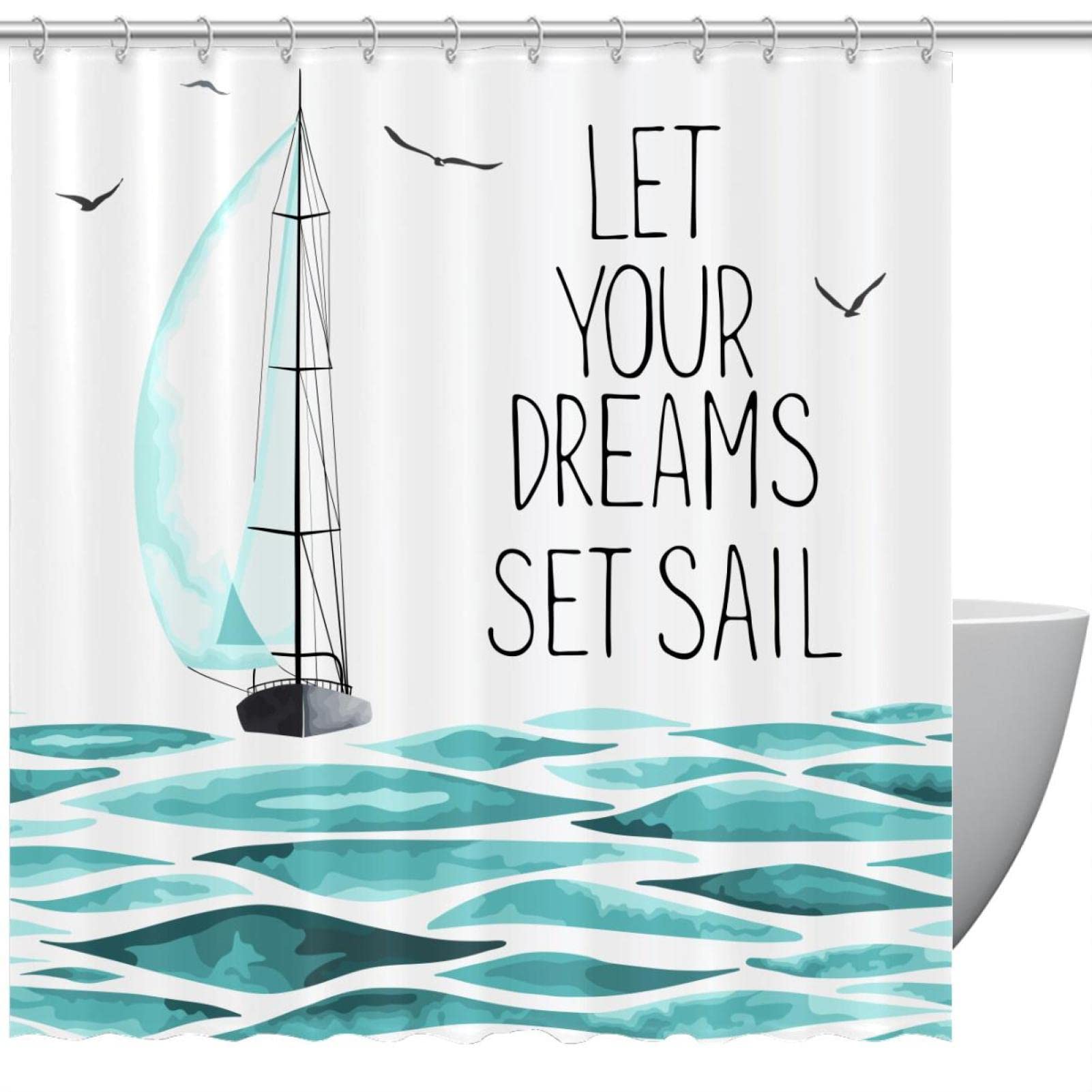 Rideau de douche imperméable Sea Sailjpg 168x183cm avec 12 crochets
