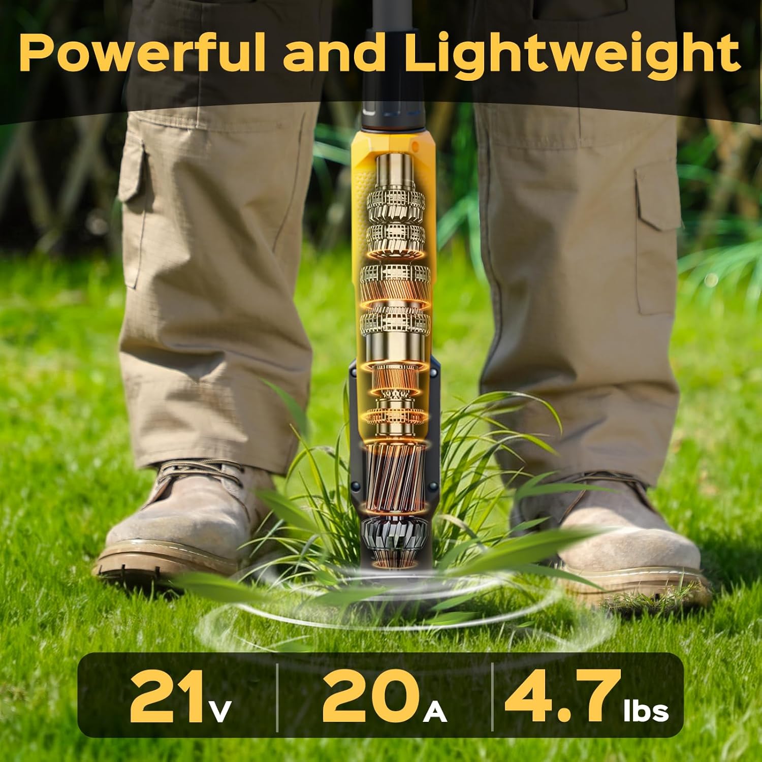 Weed Puller Tool, 21V Powerful Electric Weeder Tool with 2.0Ah Battery and Charger, Garden Tools Weed Remover Tool with 3-Claw Steel Head for Smooth Weeding, Ideal Gifts for Men Women Mom Dad, Yellow