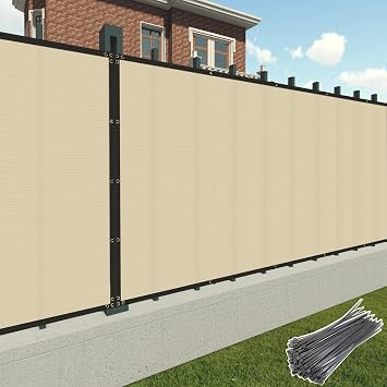 Patio 8 x 25 Fence Privacy Screen Beige Heavy Duty Windscreen Fabric Mesh Fencing Porch Screens, Outside Lattice Panels Chain Link Fences Deck Railing Cover for Outdoor Wall Backyard Balcony Pool