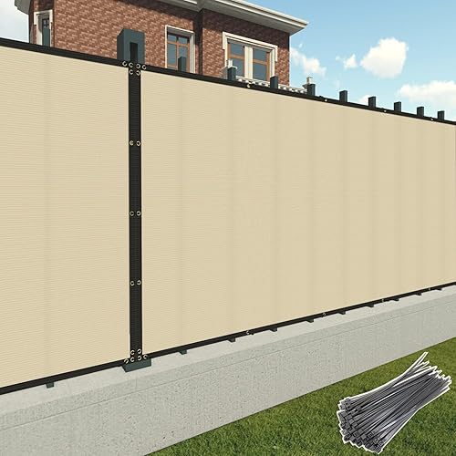 Patio 6' x 50' Fence Privacy Screen Beige Heavy Duty Windscreen Fabric Mesh Fencing Porch Screens, Outside Lattice Panels Chain Link Fences Deck Railing Cover for Outdoor Wall Backyard Balcony Pool