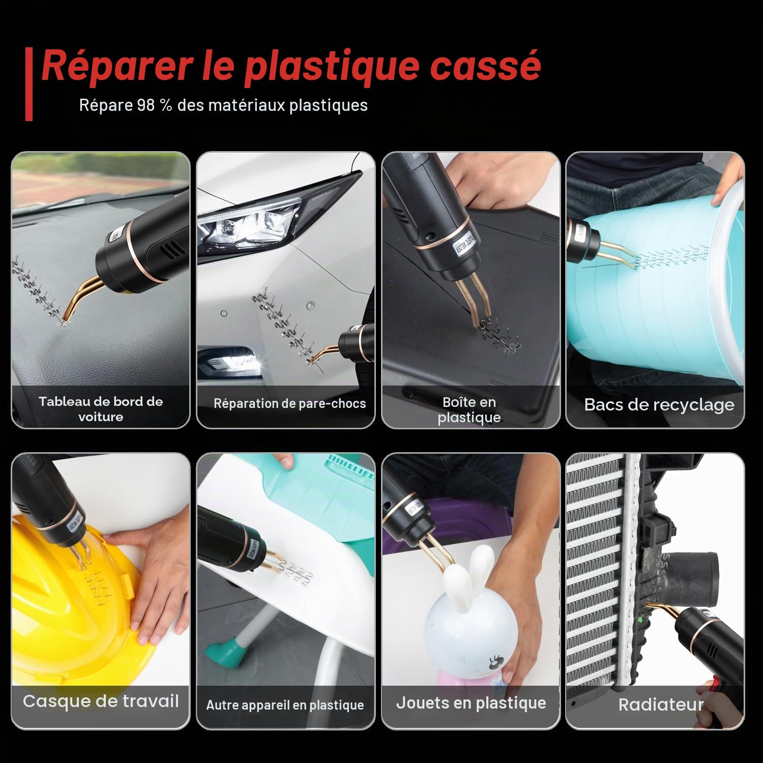 Poste à souder en plastique 200 W rechargeable USB 800 agrafeuses chaude soudure plastique sans fil kit réparation pare-chocs kayak canoë
