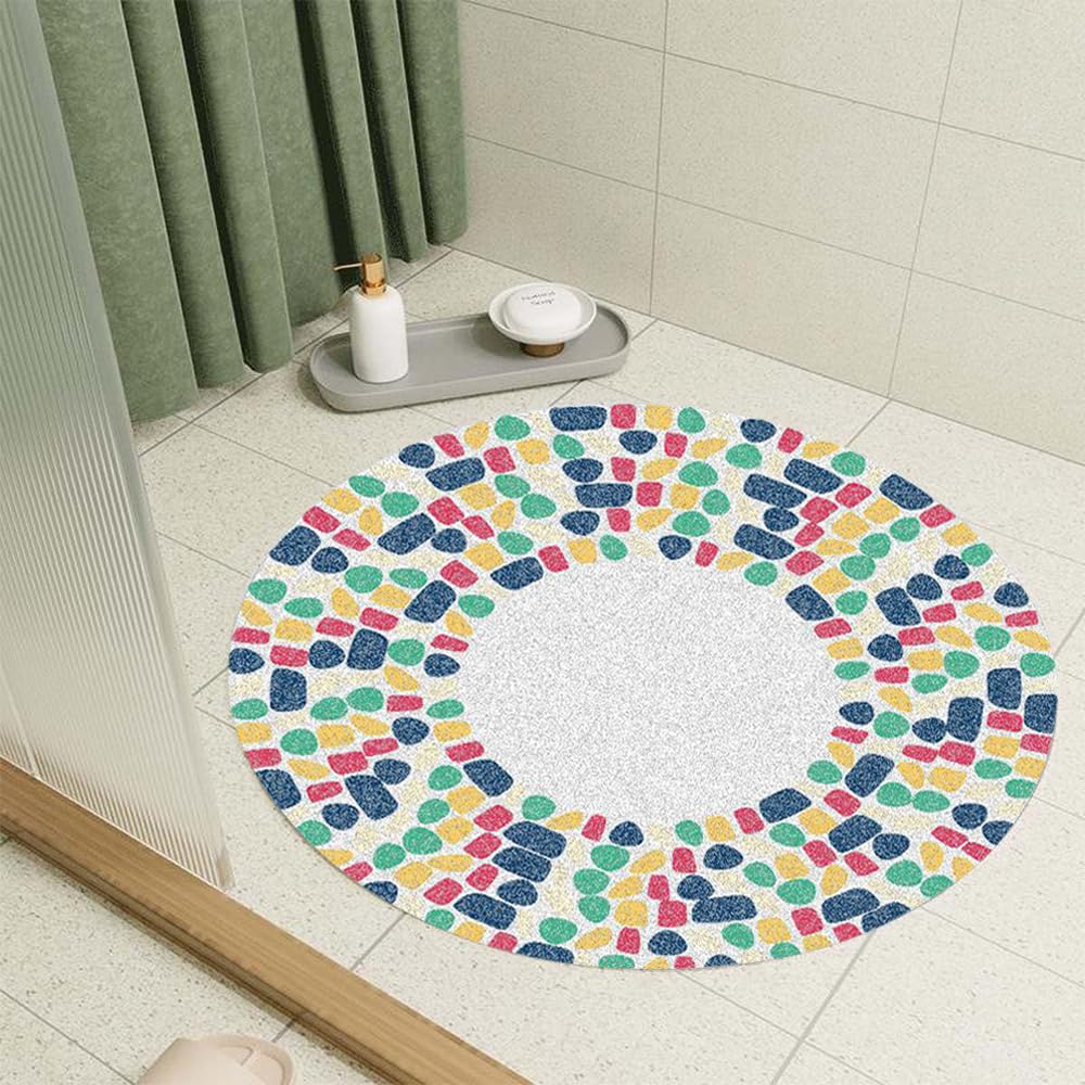 Shower Bath Mat Non Slip Round 60cm, PVC Loofah Soft Comfort Safety Massage Non Slip Bath Mats, Shower Mat for Bathroom with Drain Holes, Quick Drying (Stones 1) โ image 1