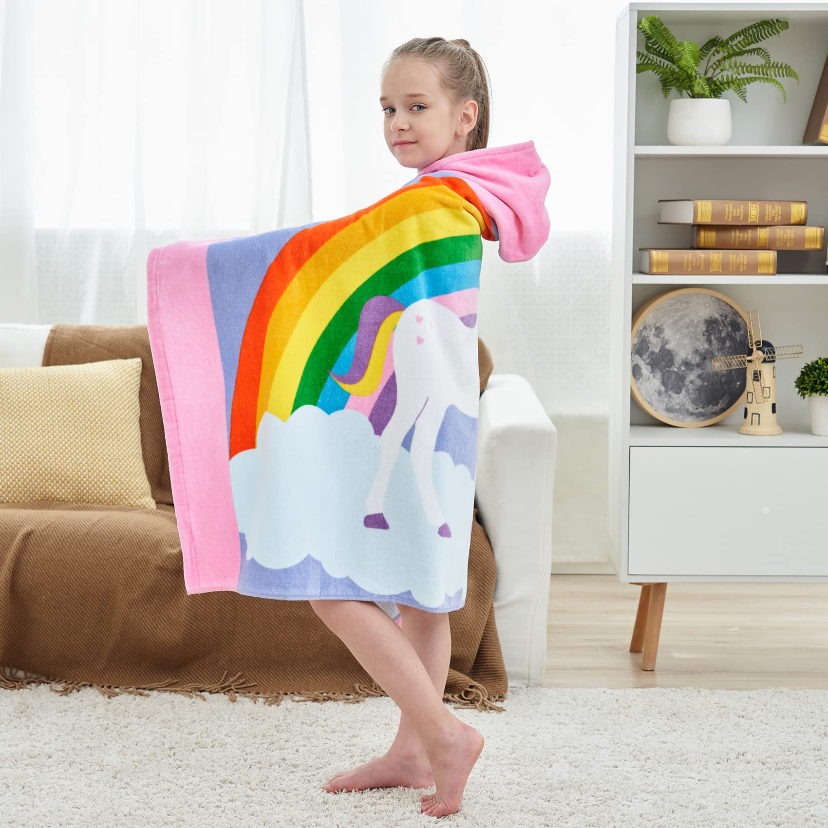 Kinder-Badetuch mit Kapuze, für Mädchen und Jungen, super saugfähig, niedliches Cartoon-Tier, volle Vitalität (Himmel-Einhorn)