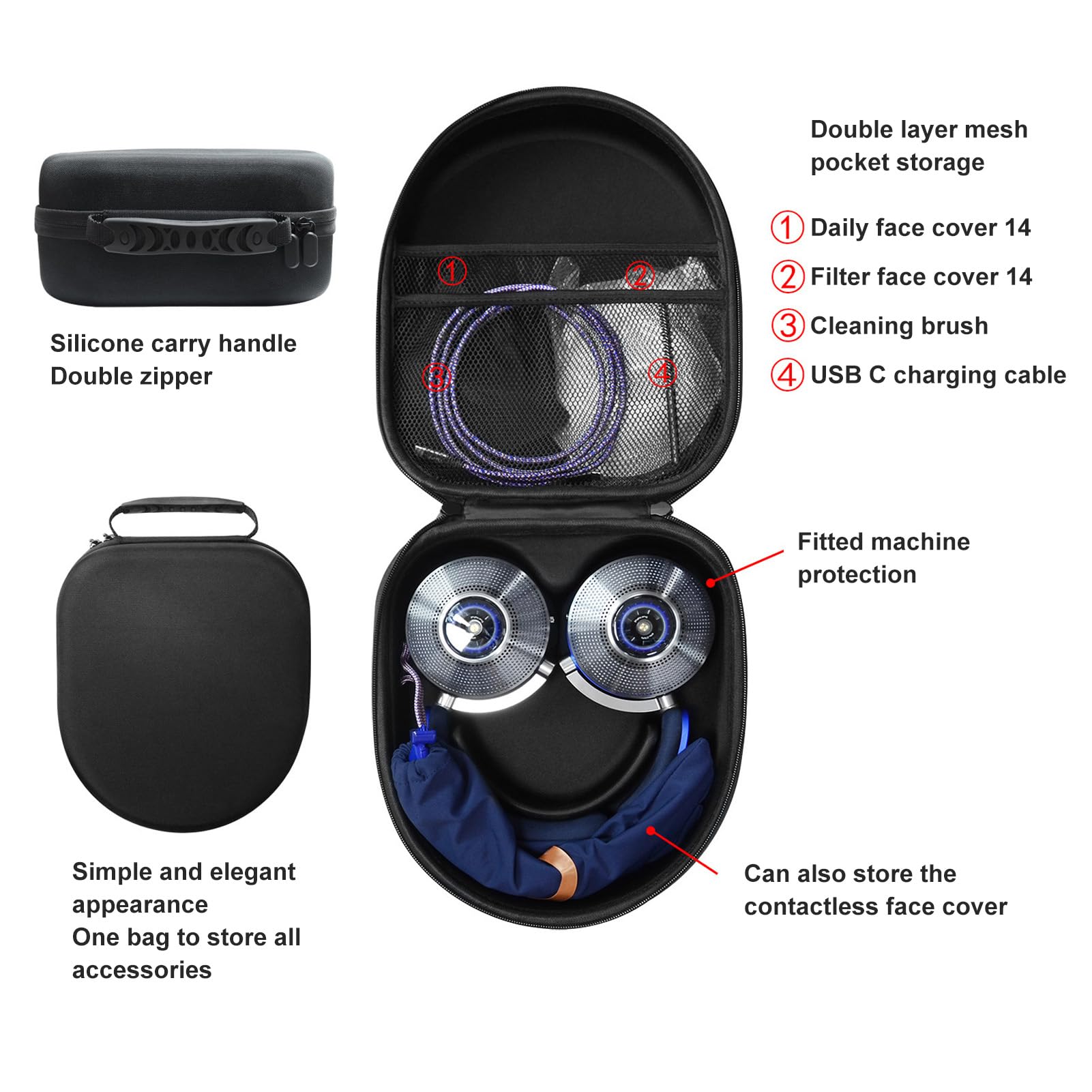 Custodia Rigida per Cuffie con Purificazione Dell'aria Zone Borsa da Viaggio Rigida Protettiva in Nylon EVA Impermeabile con Manico in Silicone Cerniera Bidirezionale