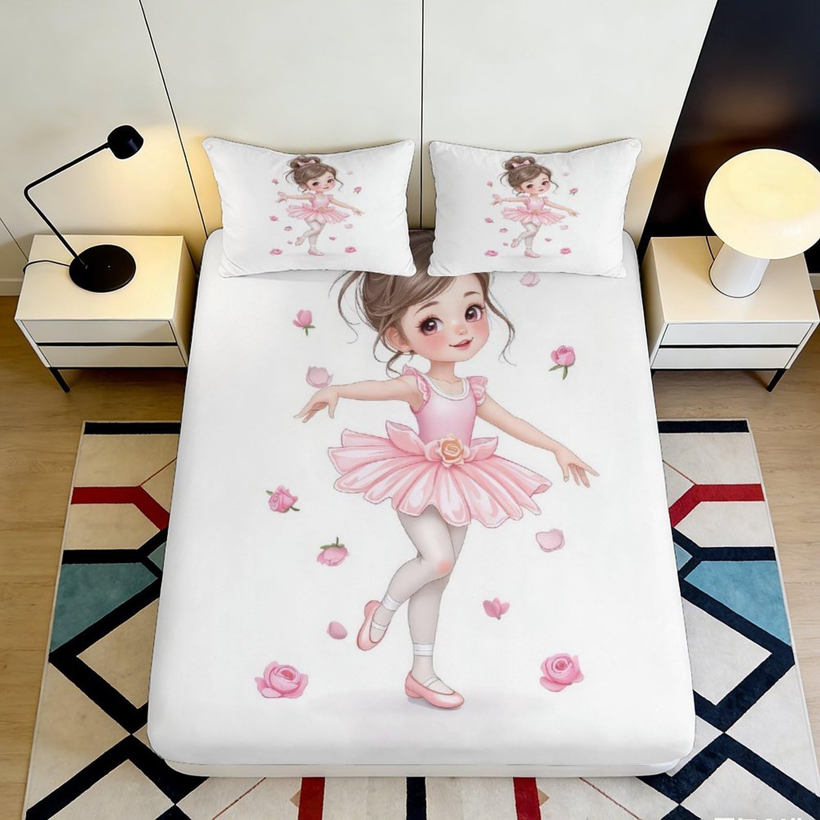 Ctjqhvmx Style-7 3D Printed Ballerina Fitted Sheet Microfiber Deep Pocket Non-Slip Ballet Mattress Fitted Cover Washable Bedroom 90X200x25cm 90X200x25cm