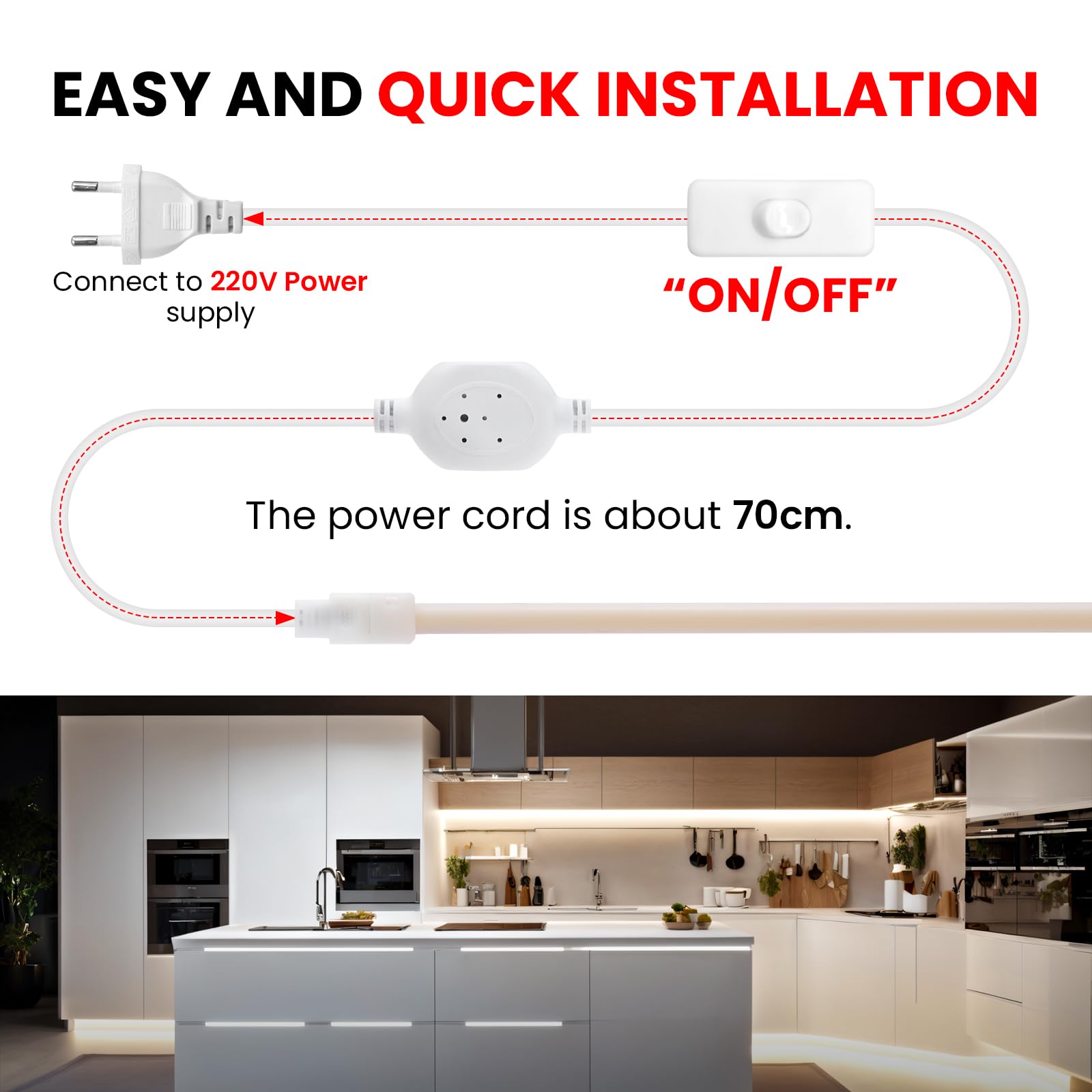 KISUFU Striscia LED COB Neon da 230 V, 288 LED/m, impermeabile, IP67, 50 cm, 220 V, autoadesiva, per Natale, camera da letto, fai da te, vacanze, per una festa all'aperto.