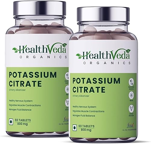 Harsha citrato de potasio, 800 mg I 120 tabletas vegetales que apoyo la salud nerviosa, muscular, articular y ósea, ayuda a controlar los