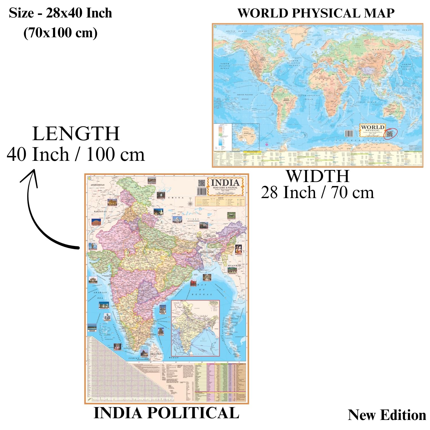 Editone International India & World (Political & Physical) Map for Wall with QR Code | Competitive Exam Preparation for UPSC, IAS, IPS, with Non-Laminated Paper Print In English Medium 4