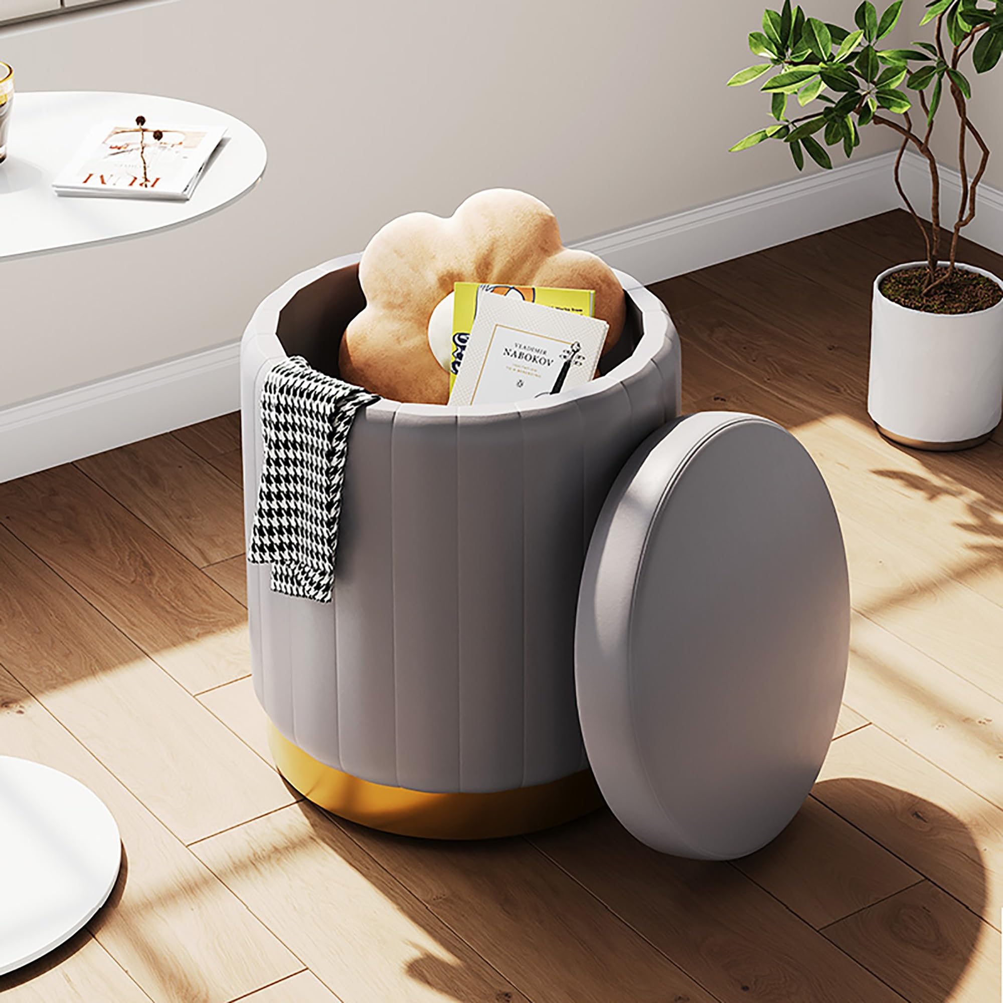 Pouf en cuir avec couvercle amovible au fini haut de gamme pour salon