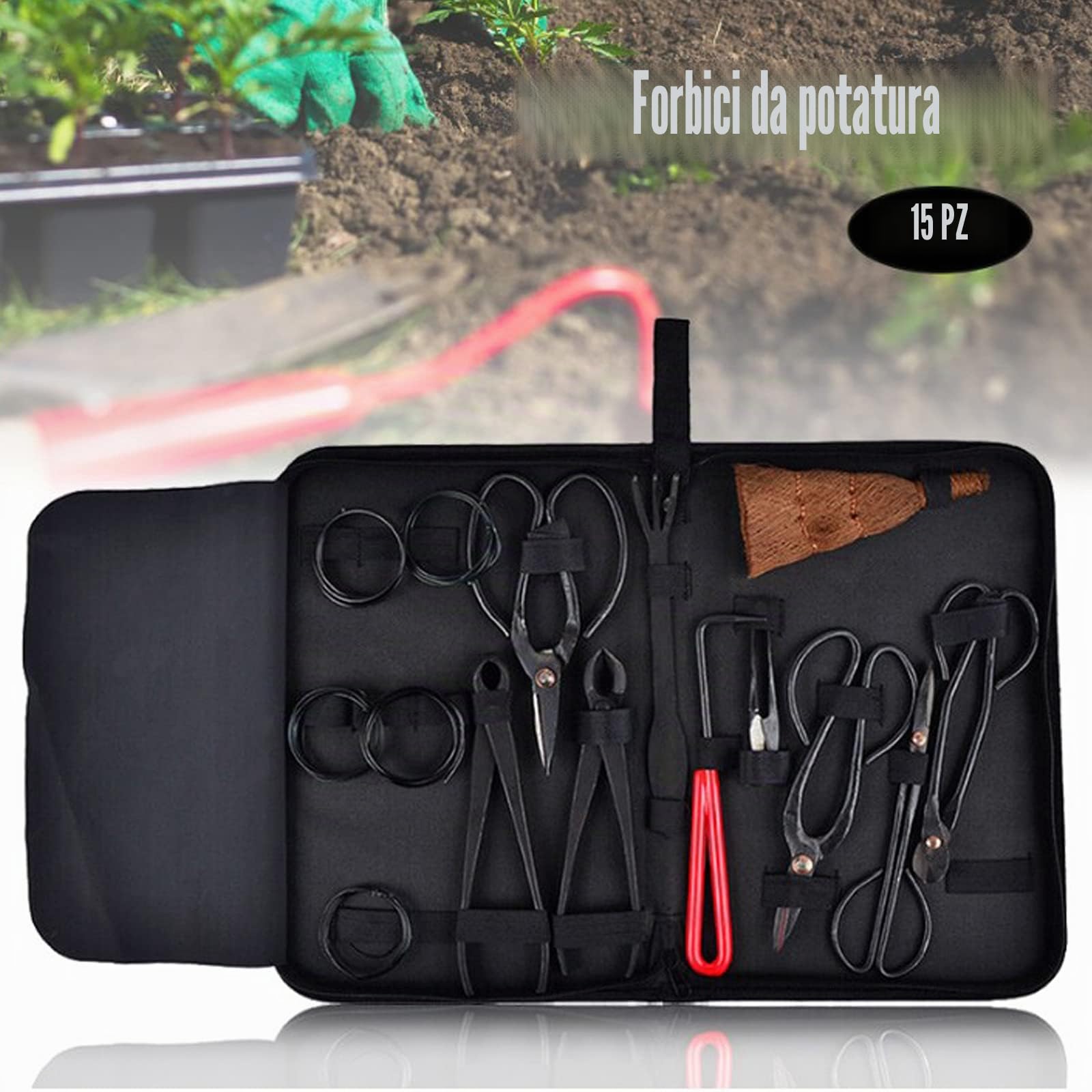 16 Pezzi Set di Attrezzi da Giardino, Kit Bonsai per Albero Bonsai, Forbici Bonsai in Acciaio al Carbonio Include Forbici, Mini Rastrello, Pala a Punta Tonda, Filo Bonsai