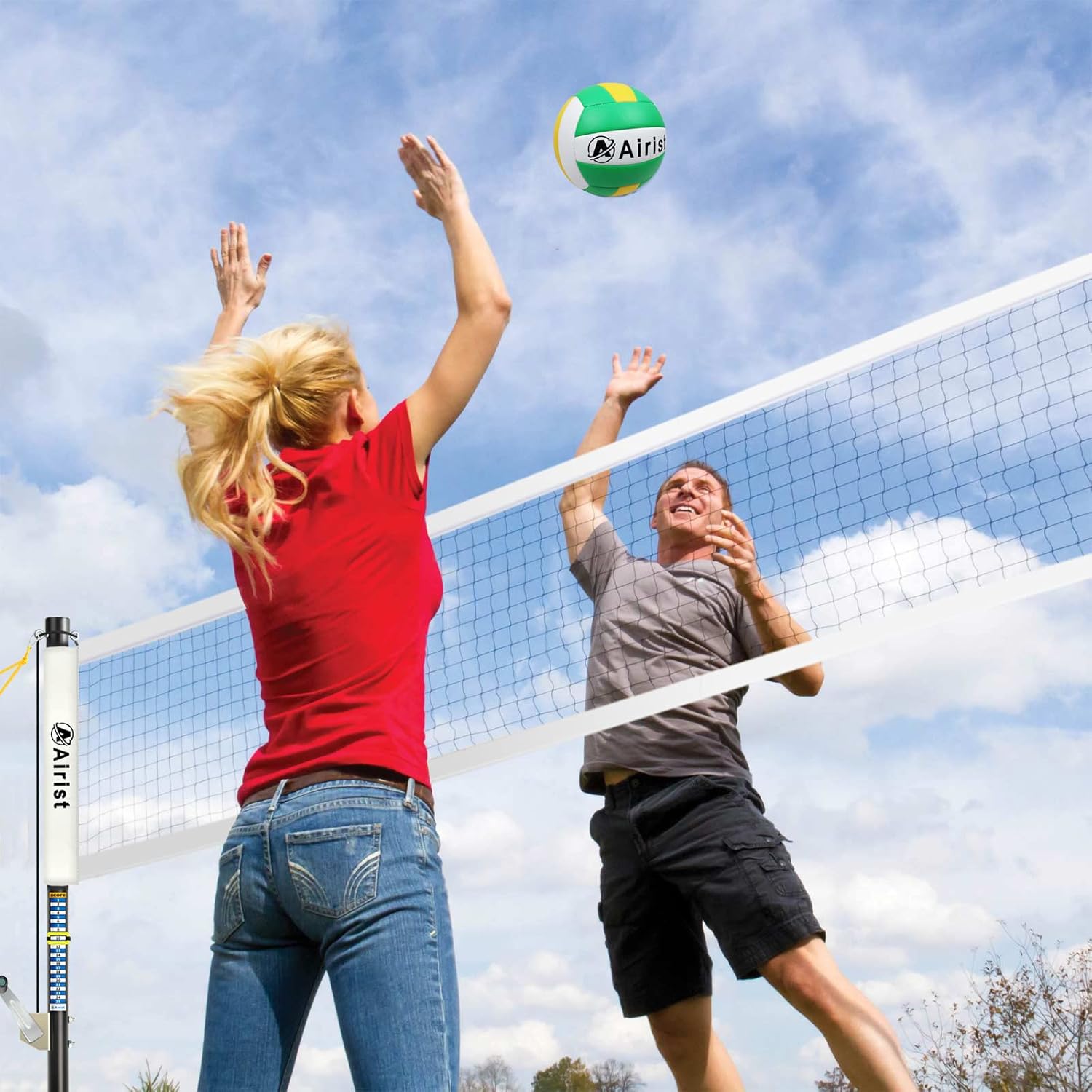 Airist Heavy Duty Volleyball Net Outdoor with Steel Anti-Sag System, Adjustable Aluminum Poles, Professional Volleyball Nets Set for Backyard and Beach, Volleyball and Carrying Bag (White) : Everything Else