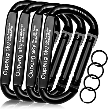 Carabiner Clip,855lbs,3" Heavy Duty D Ring Caribeener Clips,Carabiner Keychain Caribeaners for Hammocks,Camping,Hiking,Outdoors,Gym,Small Carabiners for Dog Leash,Harness,Key Ring, Black