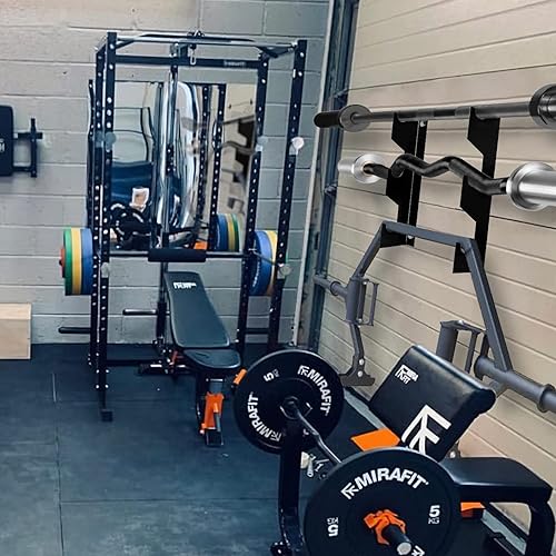 Miniatura 7 de FUXIN Soporte horizontal de acero para barra, soporte para barra olímpica montado en la pared, estante de almacenamiento para barra de peso,