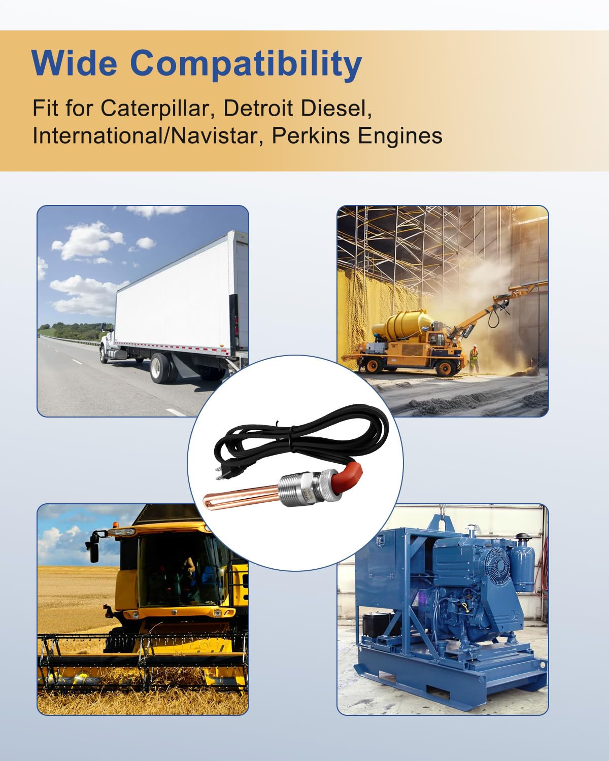 Engine Heater Direct Immersion Style Fits for Caterpillar Detroit Diesel International Navistar Perkins Engines, 1500W 120V 1" NPT Block Herter