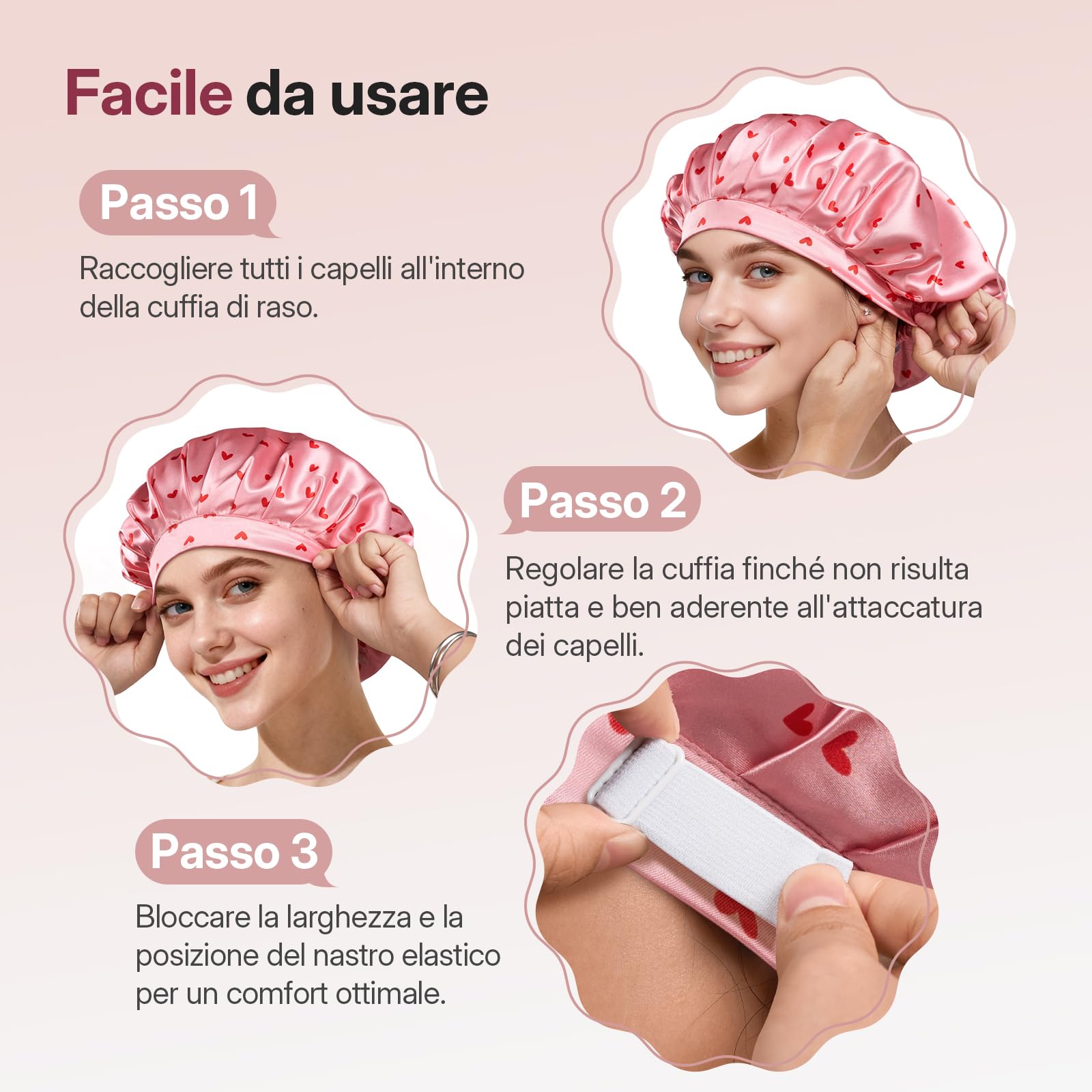 LitBear Cappello da notte da donna per dormire, regolabile a doppio strato di raso con elastici per capelli naturali ricci