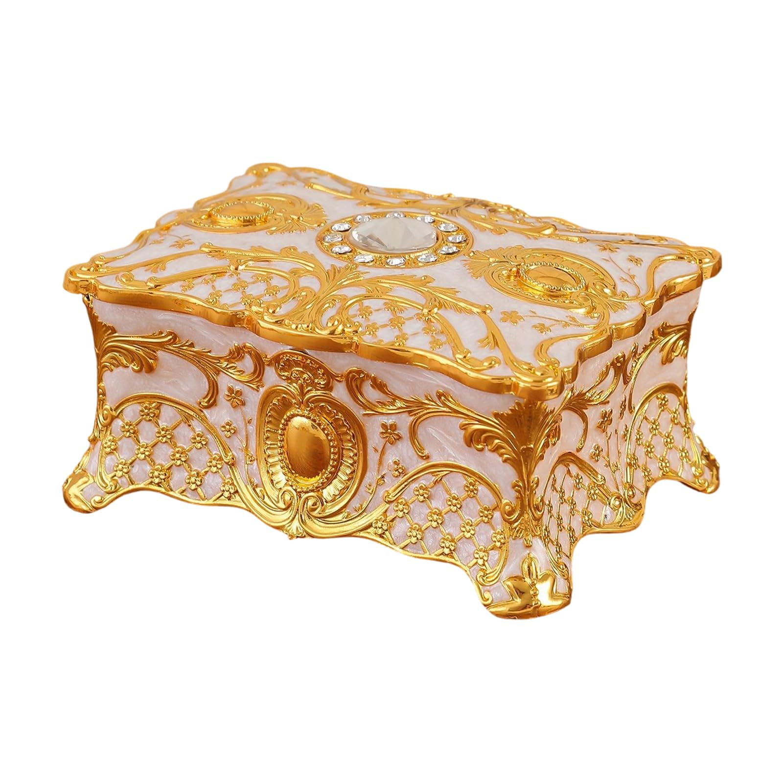 ZBIianxer Stylish Enameled Flower Shape Storage Box with Diamonds Detail for Jewelry Organization Old Jewelry Storage