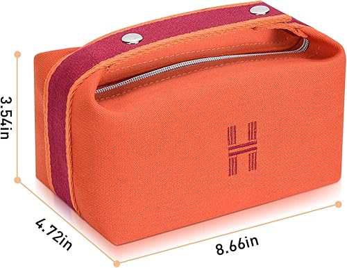 Miniatura 7 de Sluxa Bolsa de maquillaje de moda para mujer, bolsa de viaje de lona naranja y roja, organizador de cosméticos colgante para mujeres (actualización