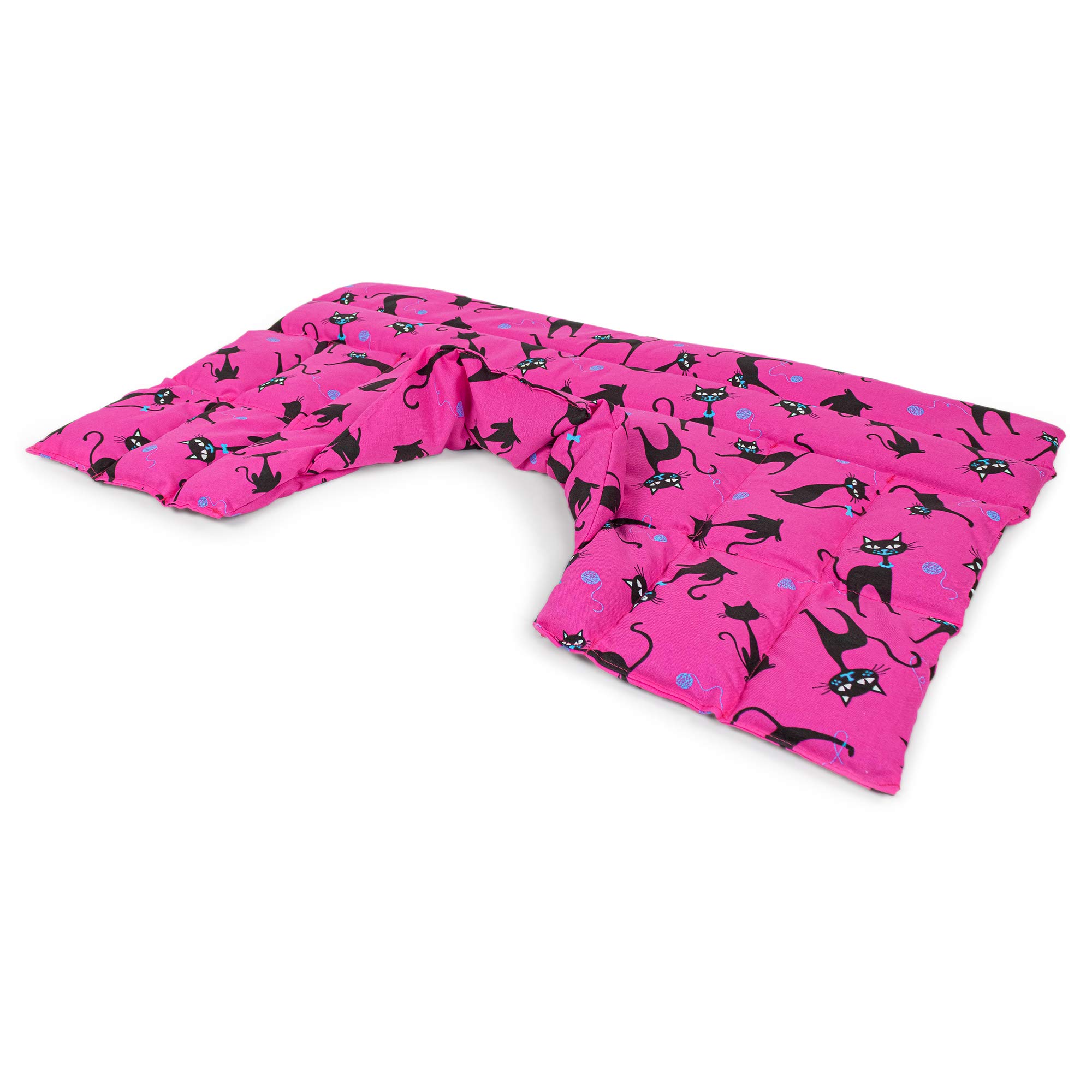 Bio-Dinkelkissen Schulter & Nackenkissen mit Kragen. Nacken Wärmekissen, Körnerkissen - Wärme und Kälte (Katzen-pink, Bio-Dinkel)