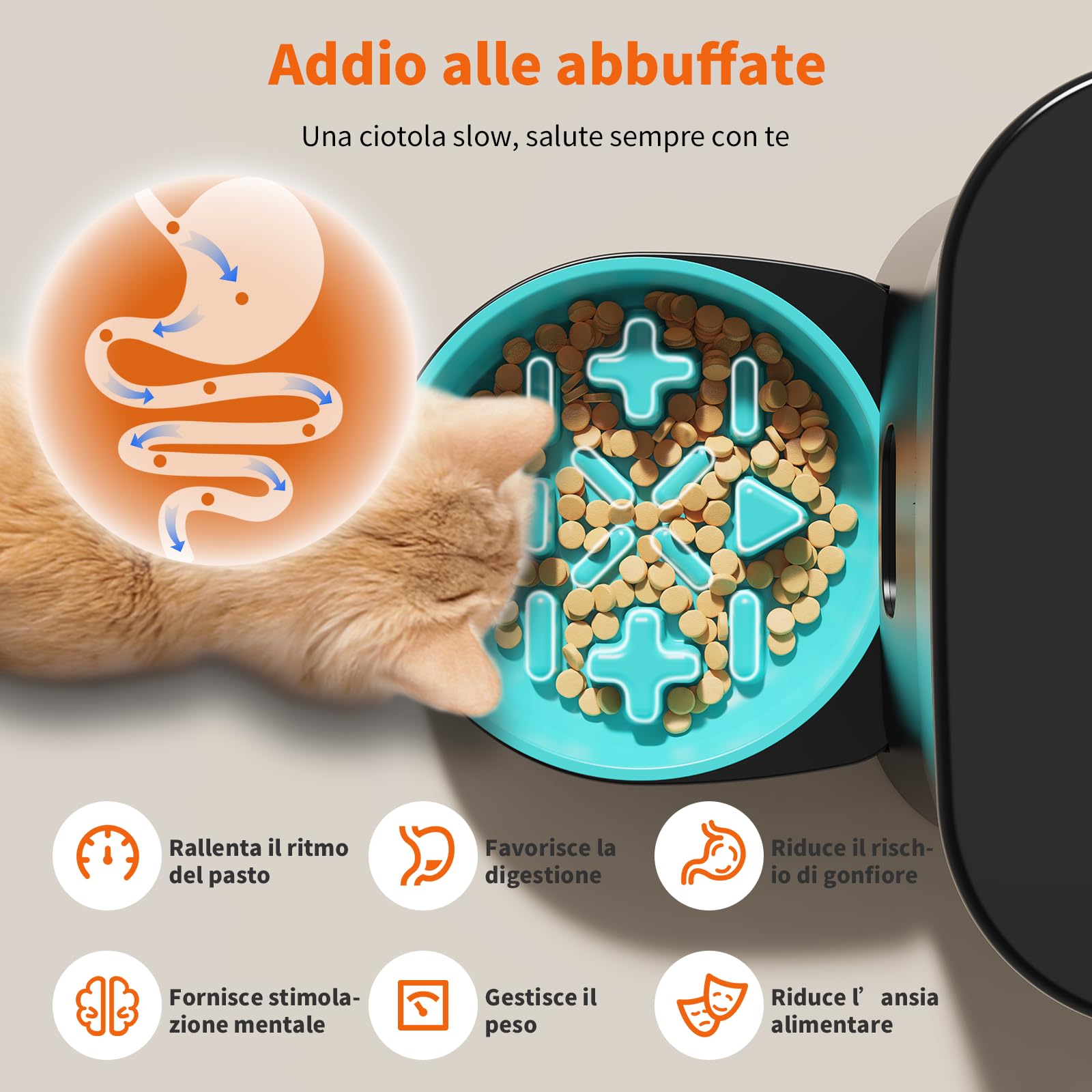 HoneyGuaridan Distributore Automatico Cibo Gatti con Programmable Timer | 3.5L dispenser crocchette gatto, 2 ciotole in acciaio inox 304 e 2 ciotole slow feed, 1-6 pasti/giorno, 1-24 porzioni/pasto