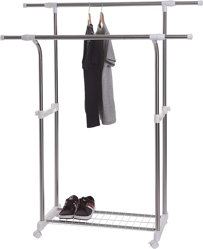 Hyfive Clothes Double Hanging Rail Adjustable Extendable Storage ...