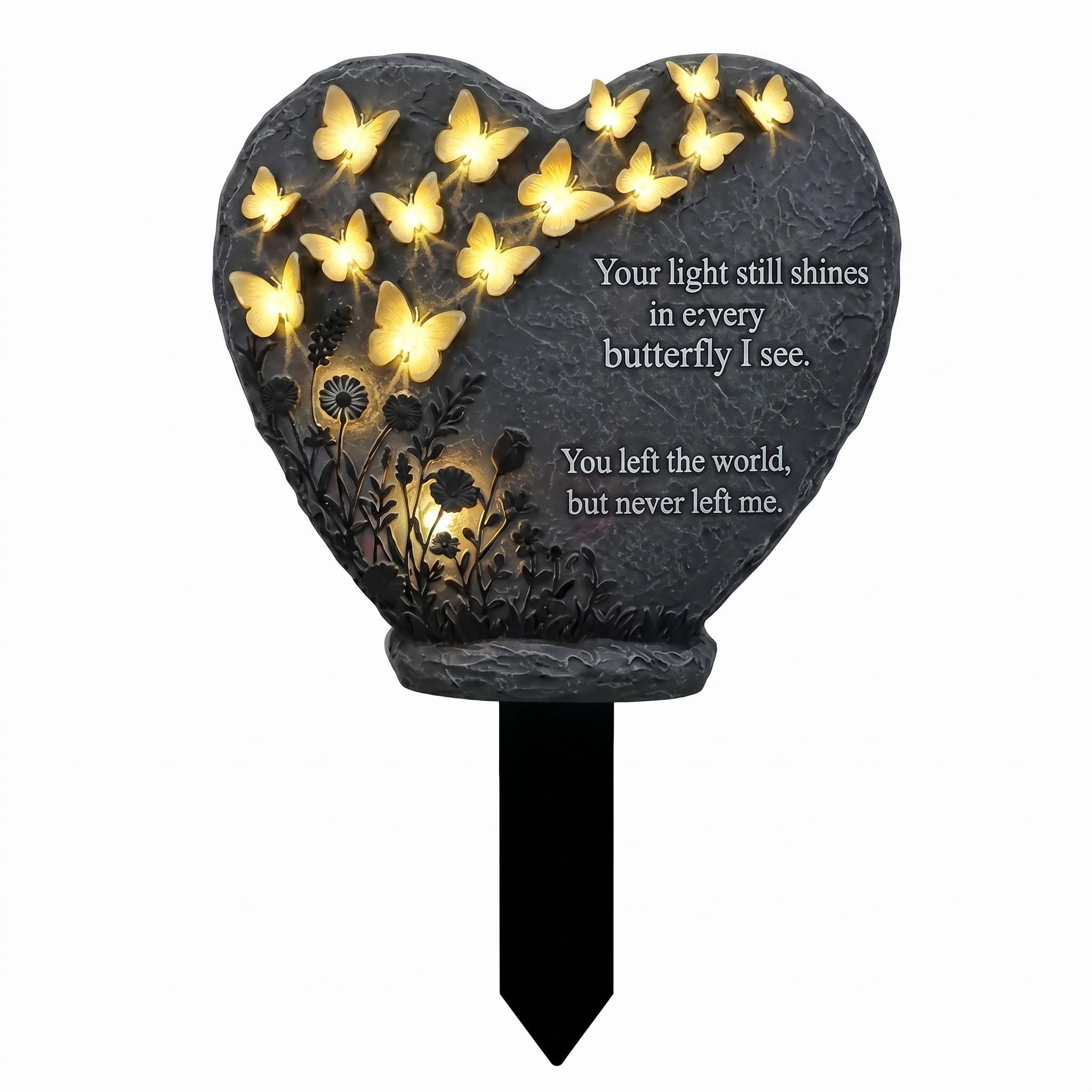 Comforso Grave Ornaments & Memorial Garden Ornaments, Heart Shaped Memorial Plaque, Elegant & Easy to Place, Weather-Resistant Acrylic for Dad Mum Grave Memorial, Black Cemetery Decorations