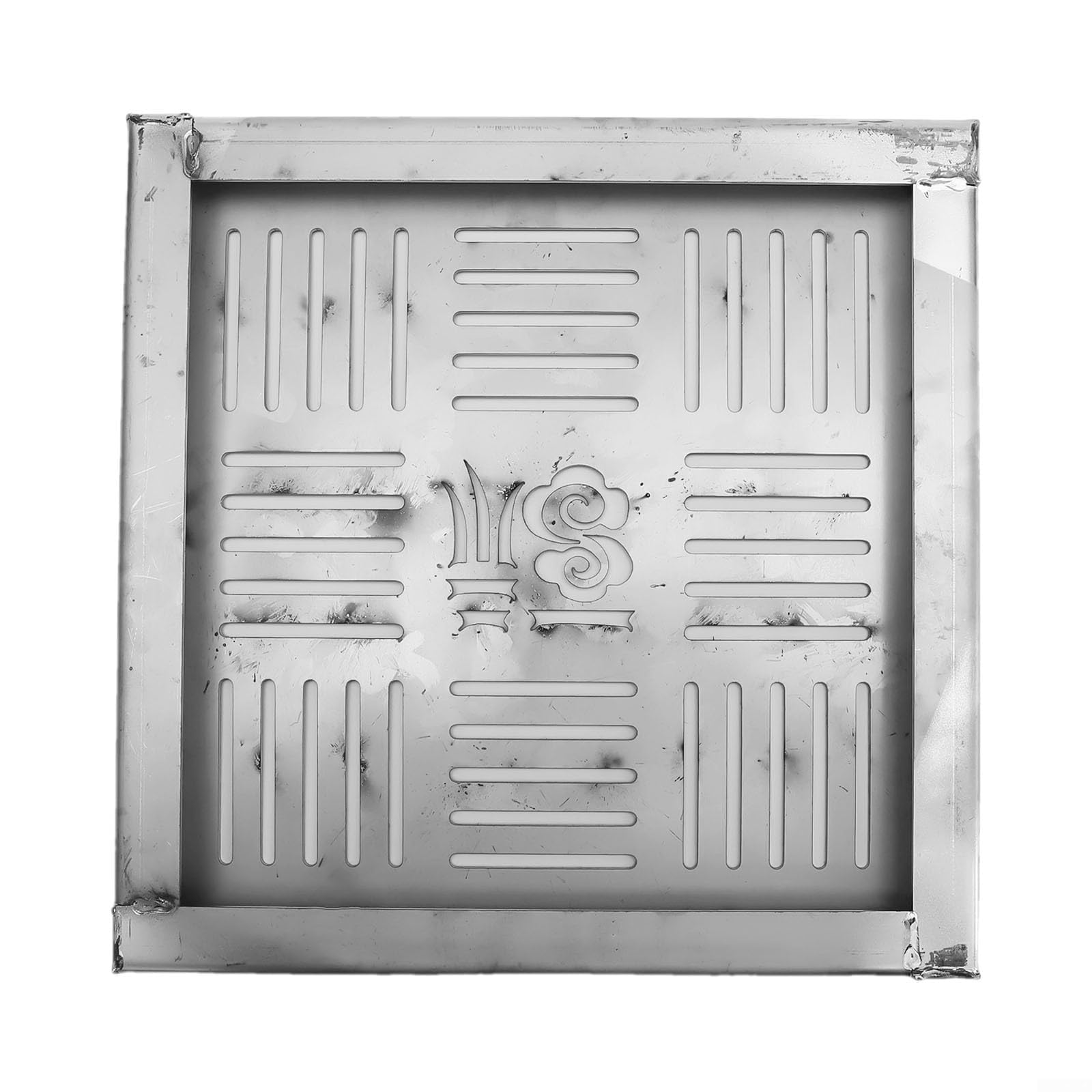 Griglia di scarico in acciaio inox per uso esterno, con fori multipli per un efficiente drenaggio dell'acqua piovana e finitura antiscivolo (300 x 300 x 20 x 2 mm)