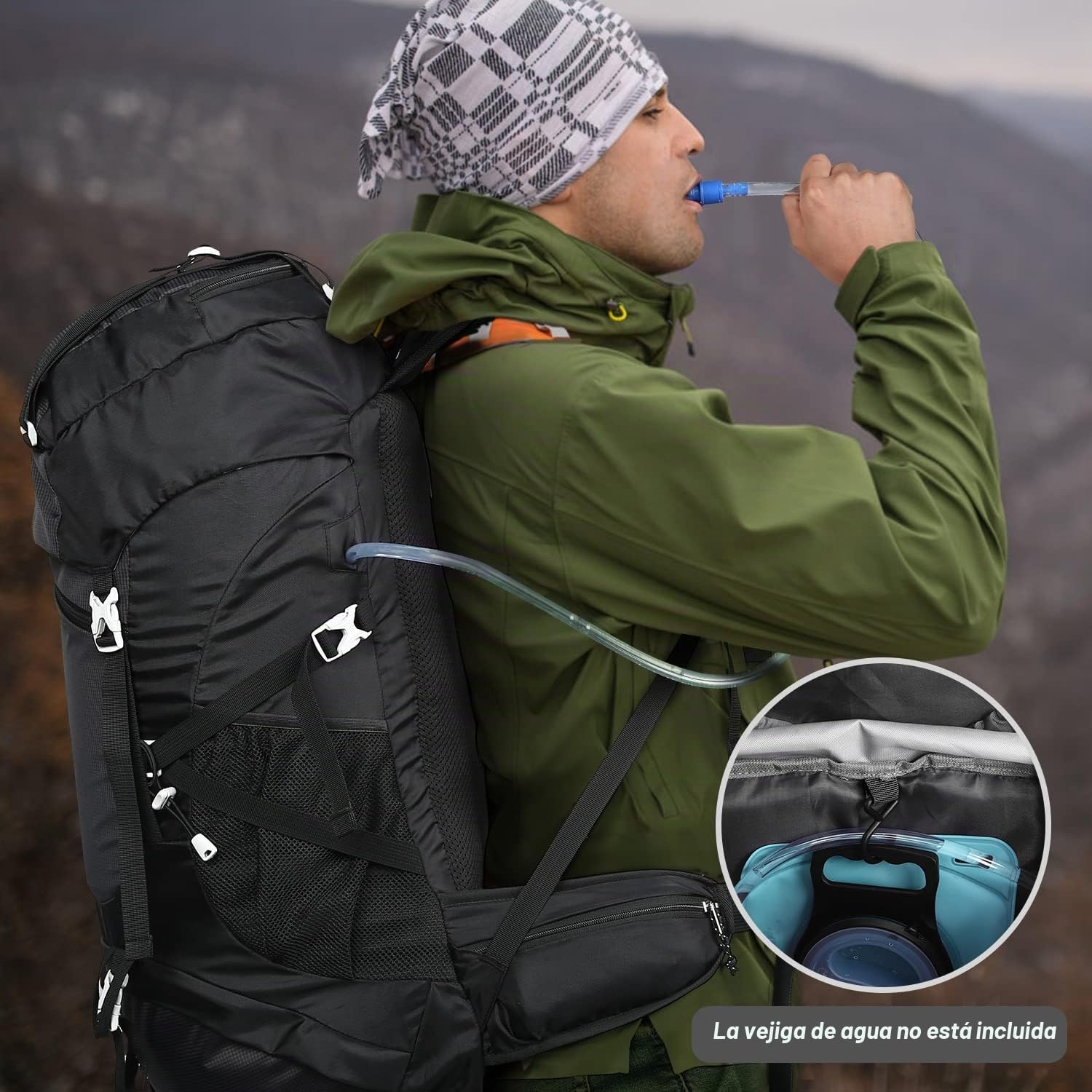 HOMIEE Mochila de Senderismo 50-60L Impermeable con Cubierta de Lluvia para Trekking Viaje