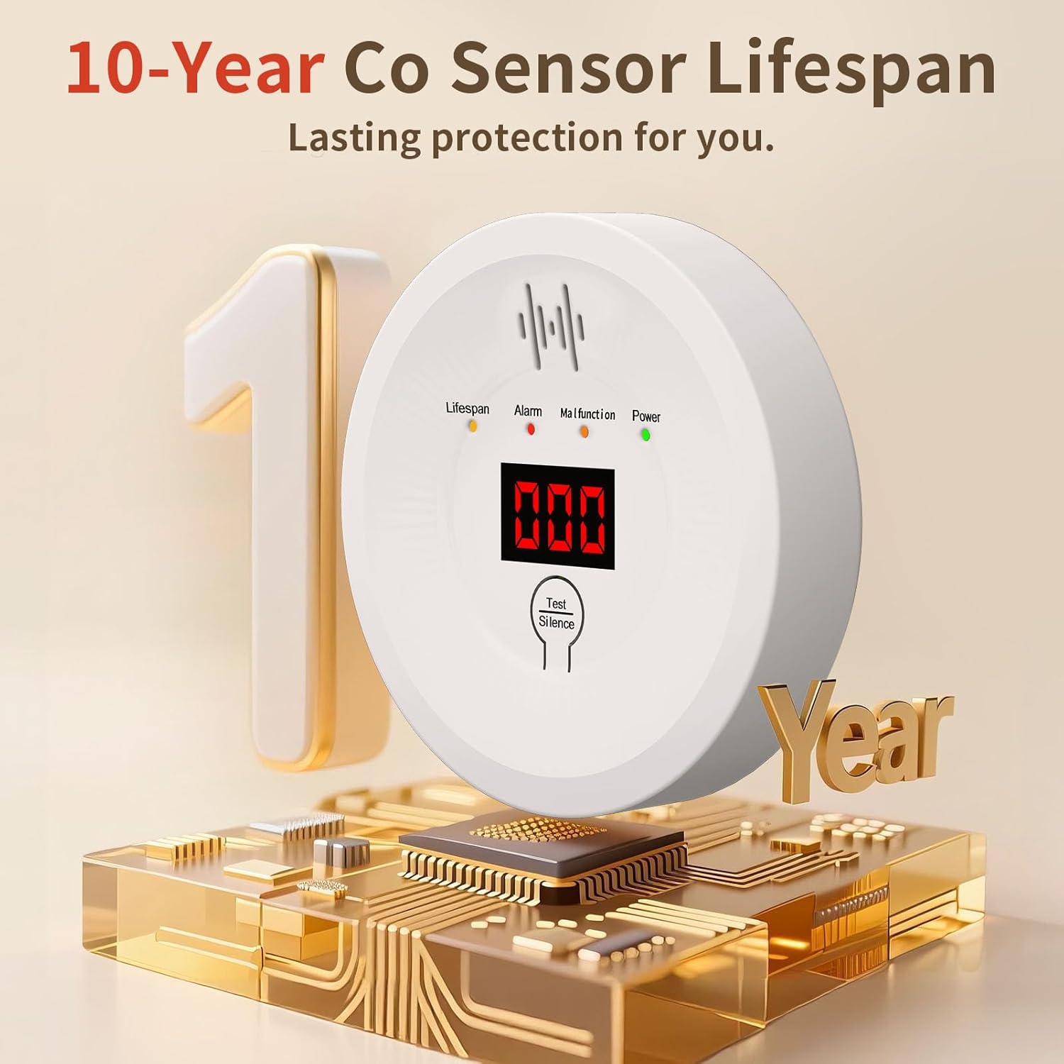 Carbon Monoxide Detectors 90dB Alarm, CO Detector Battery Powered(Not Include), 10-Year Lifespan Carbon Monoxide Alarm with LCD Display for Travel, Home, Kitchen, JA-997, 1 Pack - Image 2