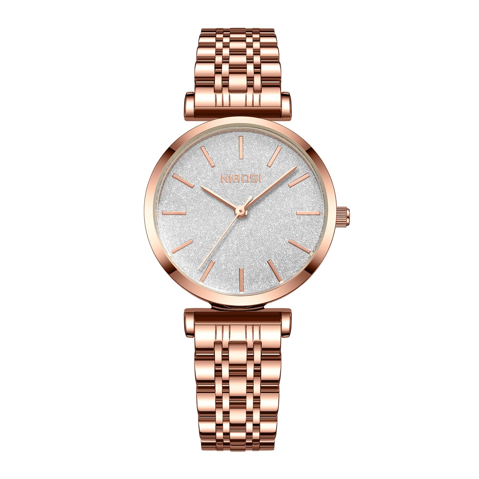 nibosi Watches for Woman Analog Quartz Rose Gold Stainless Steel Band Fashion Luxury Ladies Wrist Watch Diamond Stylish Elegant Watches Waterproof (White)-picture-11