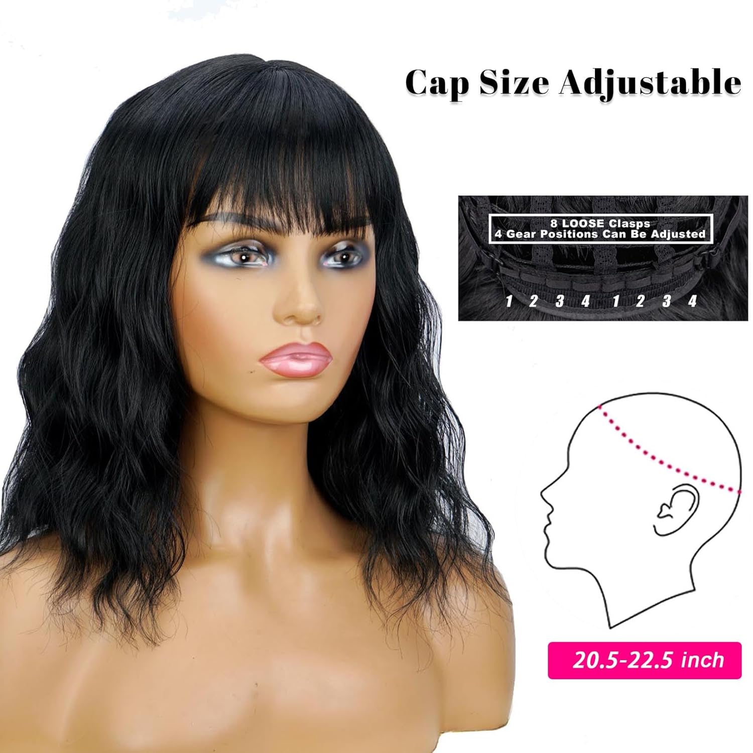 Black Wigs for Black Women Soft Short Bob Style Wigs with Bangs for Women Synthetic Shoulder Length Women's Curly Wigs for Cosplay Halloween Costumes Daily - Image 4