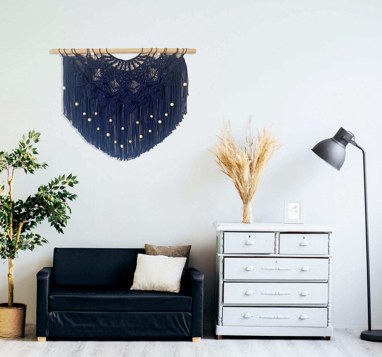 Youngeast Großer Makramee-Wandbehang, Boho-Perlenvorhang für Fenster, Makramee, Schlafzimmer, Kopfteil, Wohnzimmer, Wandkunst, Quaste, Wandteppich, Bohemian, gewebte Wanddekoration, 78,7 cm B x 63,5