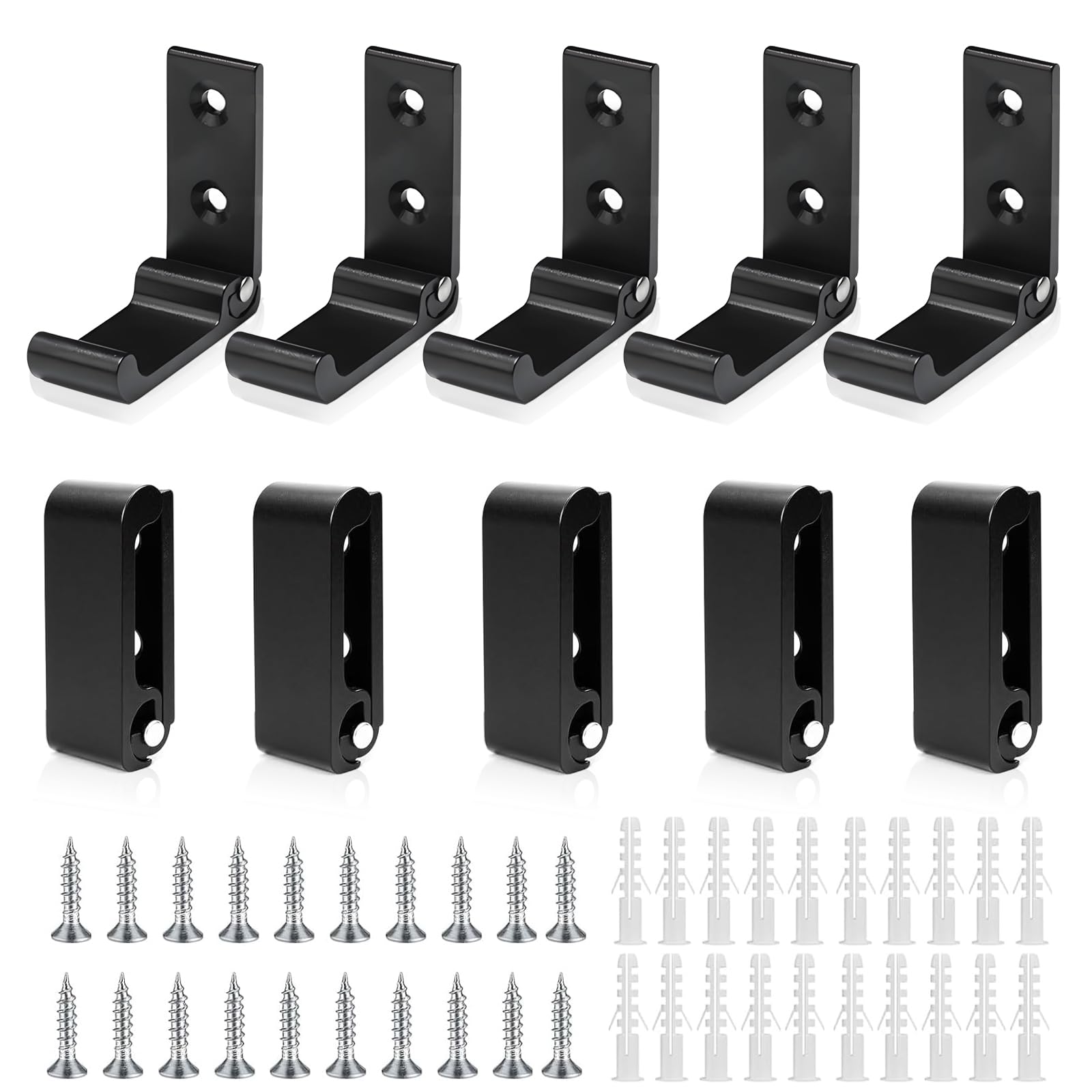 YUDAWN 10 Stück Faltbarer Wandhaken, Klapphaken Schwarz Faltbare Kleiderhaken aus Aluminiumlegierung Garderobenhaken Wandhalterung mit Geboht und Schrauben für Schlafzimmer Wohnzimmer 5 x 5cm