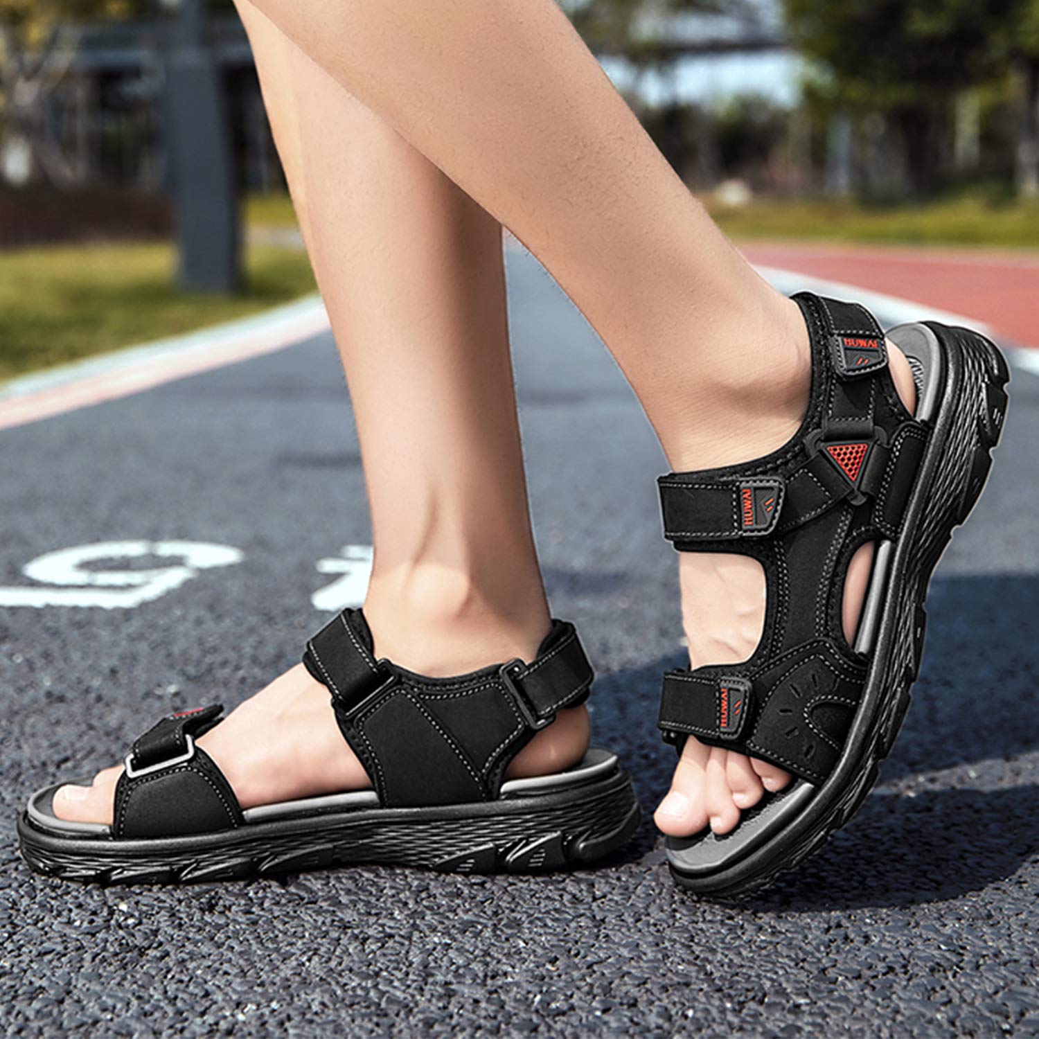 Lvptsh Sandali Sportivi Uomo Sandali de Passeggio Estivi All'aperto Escursionismo Trekking Sandals Pelle Casual Traspirante Spiaggia Sandaletti,Nero 1,EU43